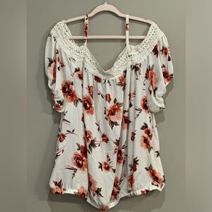 Floral, bohemian , flowy, off the shoulder , plus size